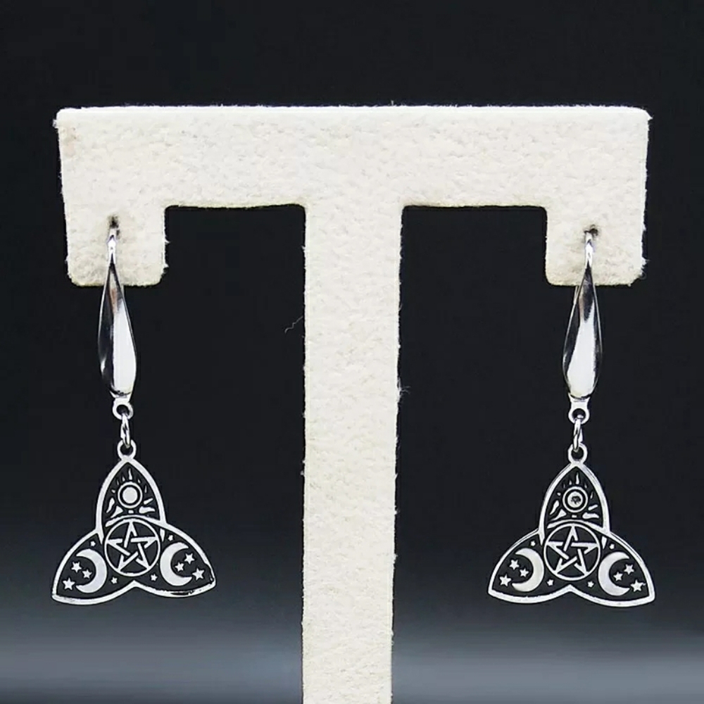 Wiccan Celestial Trinity Knot Pendant Earrings